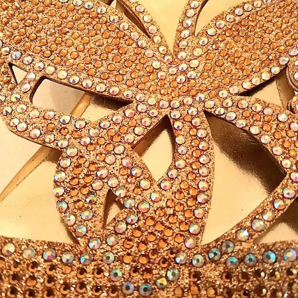 🎁FREE GIFT INCLUDED🎁 NEW Embellished Rhinestone Glitter Sandals Low Heels - Picture 7 of 15